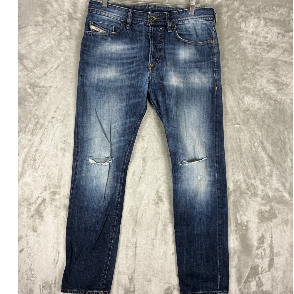 Diesel Buster Mens Blue Distressed Slim Tapered Jeans Size 31x30 Italy